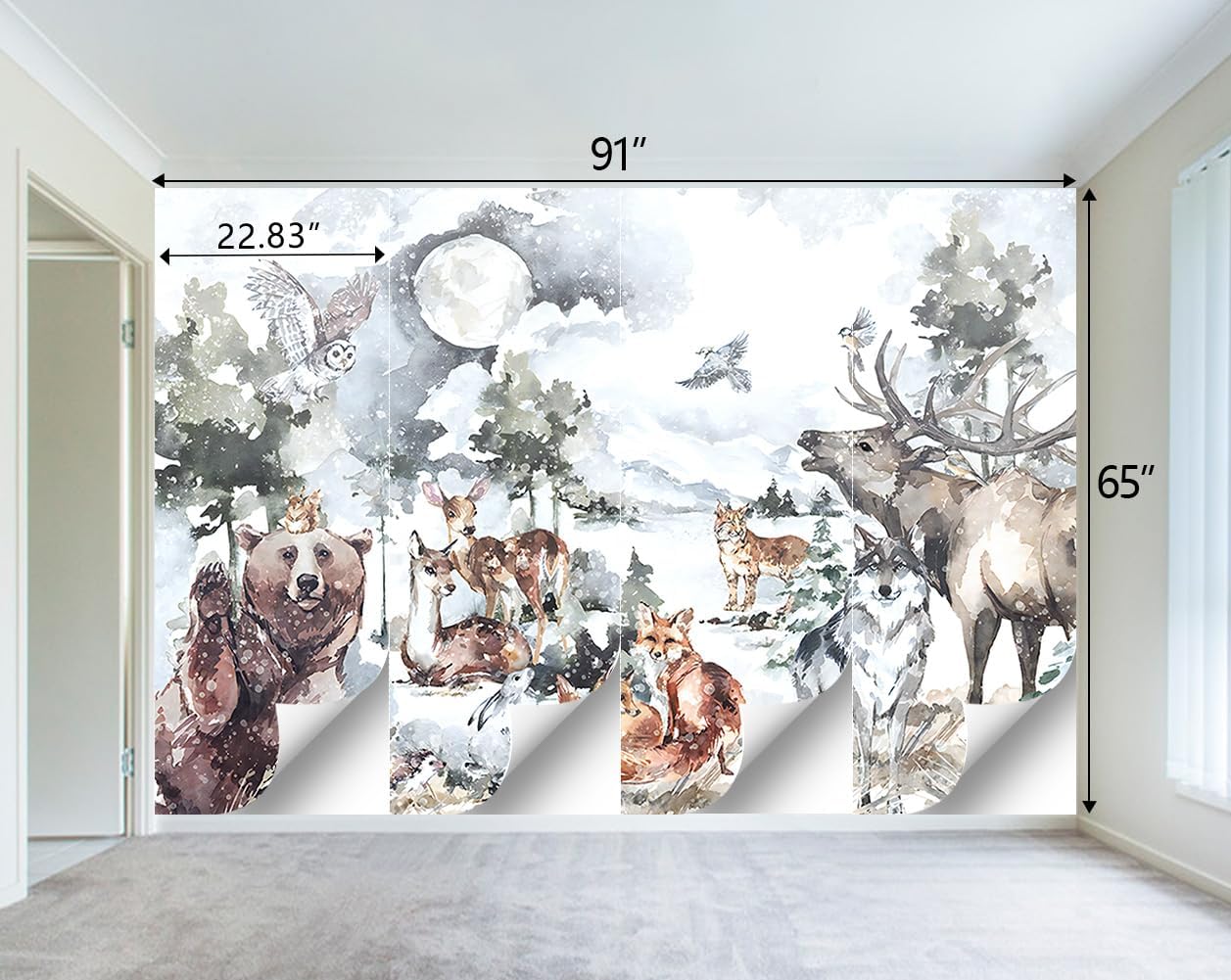 Boys or Girls Cartoon Watercolor Animals wallpeper Nursery Kids Bedroom Wall Mural - 91"x65"（Not Peel and Stick）