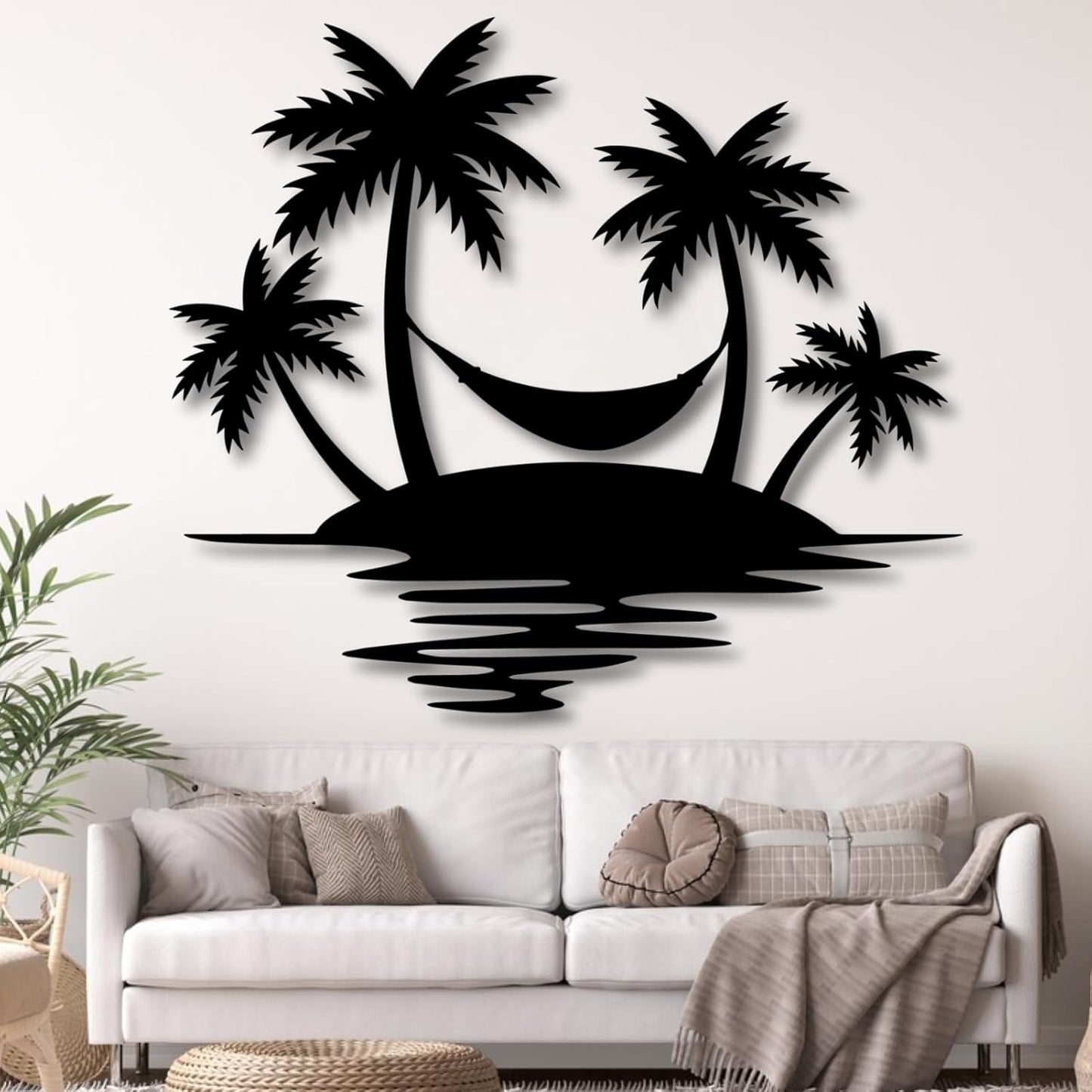 Palm Tree Metal Wall Decor,Palm Tree Outdoor Wall Art,Tropical Palm Tree Wall Decorations for Living Room,Outdoor Wall Decorations for House(28"×24",Black)