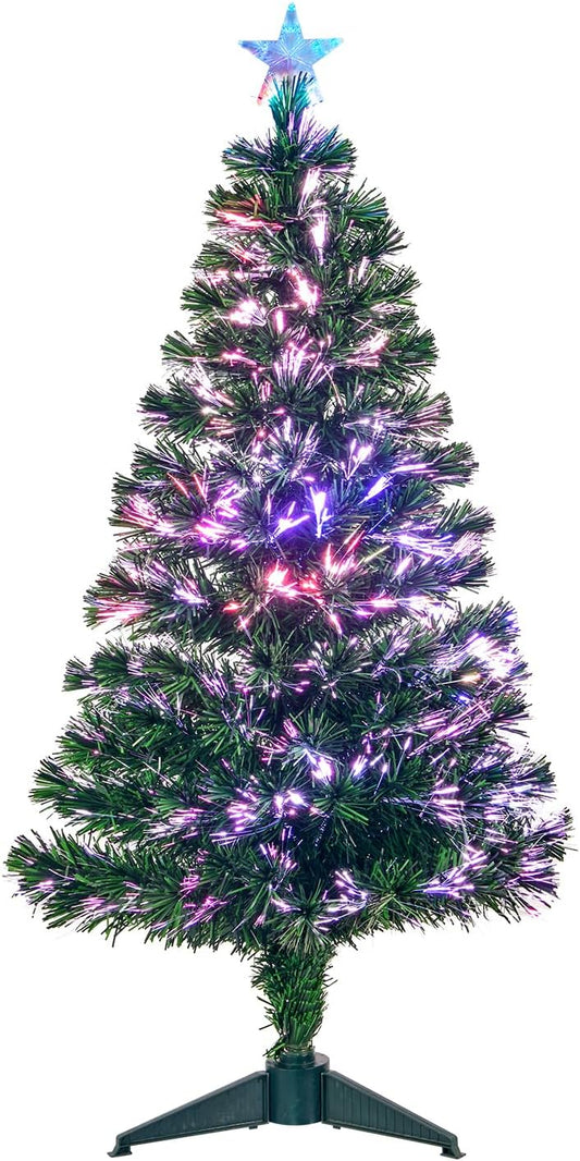 4FT Fiber Optic Green Christmas Tree Artificial Tree with Stand,Pre-lit Full Xmas Tree with Top Star Perfect for Indoor Holiday Decoration