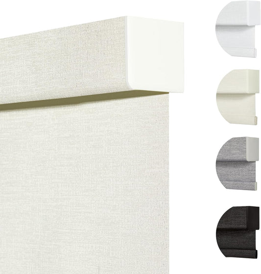 Persilux Blackout Shades for Windows Cordless Roller Blinds, Roller Windows Shades for Home with Fabric Attached Valance, UV Protections Easy Installation for Door/Office, Limestone(31" W x 56" H)