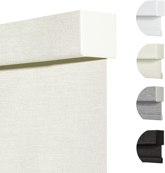 Persilux Blackout Shades for Windows Cordless Roller Blinds, Roller Windows Shades for Home with Fabric Attached Valance, UV Protections Easy Installation for Door/Office, Limestone(60" W x 84" H)