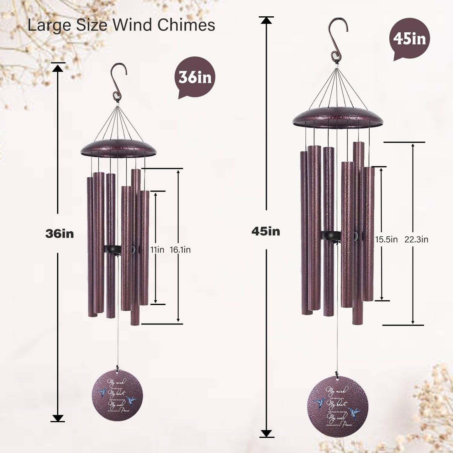 ASTARIN 36" Large Deep Tone Personalized Sympathy Wind Chimes, Memorial Wind Chime for Loss of Mother Father Loved One, Hummingbird Bereavement Gifts Decor Outdoor Patio Garden Graveyard