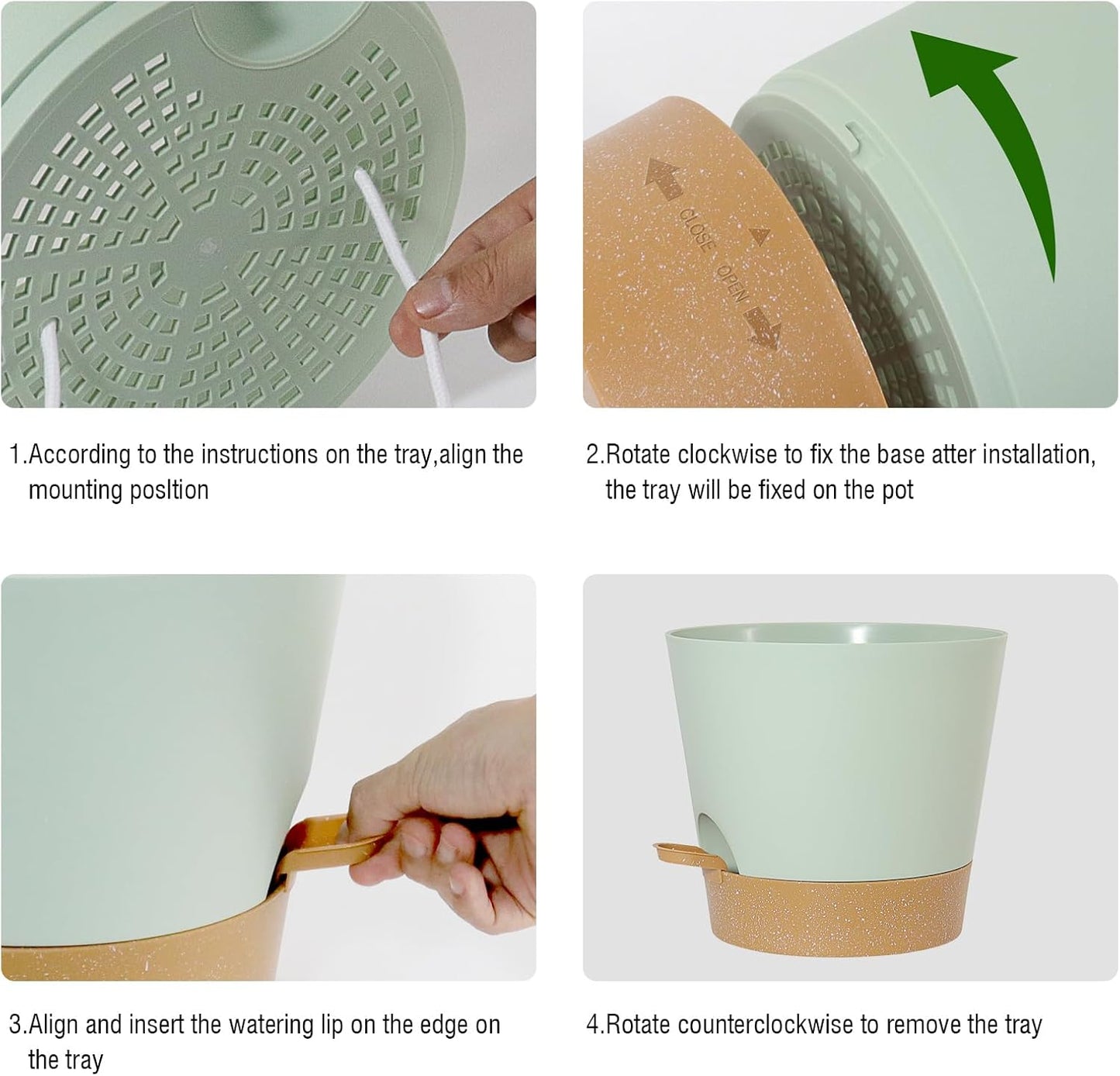 Self Watering Pots for Indoor Plants,12 inch Planters with Drainage Holes Plastic Flower Pots with Deep Reservoir, Green with Brown