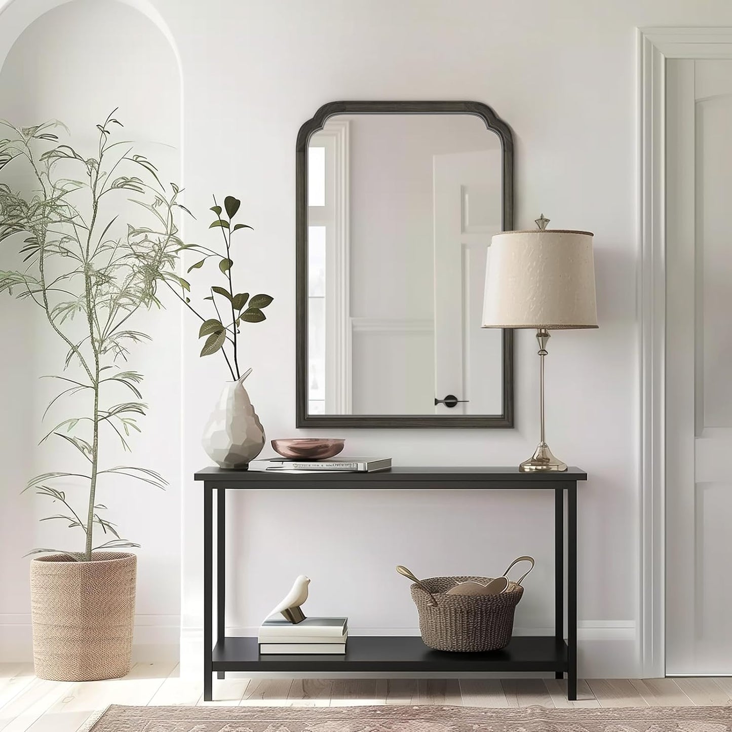 WallBeyond Wooden Framed Wall Mirror, Natural Wood Bathroom Vanity Mirror for Entryway, Living Room or Bedroom Home Decor Vertical or Horizontal Hanging [24" x 36" Black]