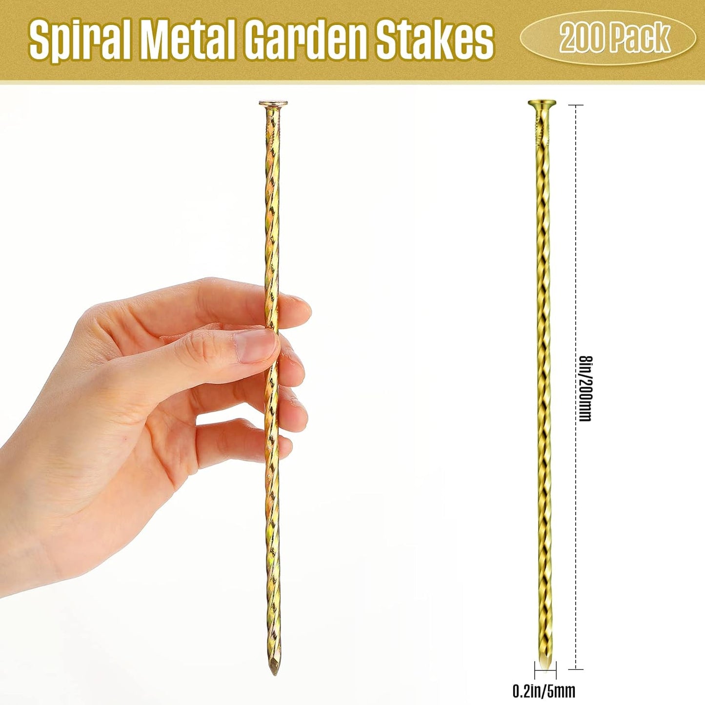200 Pcs Metal Nails 8 Inch Artificial Spikes Galvanized Spiral Landscape Stakes Edging Spikes Garden Stakes for Fake Landscaping Grass Ground Lawn(Gold)