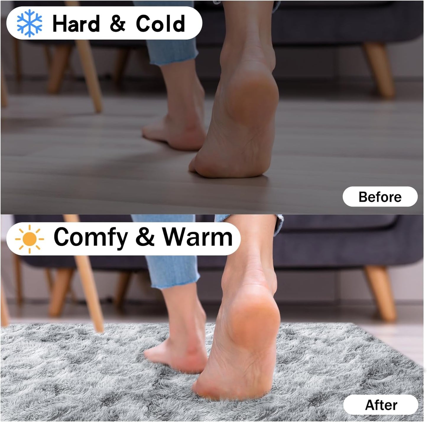 Rezutan Fluffy Rug Runners 2x6, Super Soft Grey Tie-Dyed Bedside Runner Rug for Bedroom Girls, Non-Slip Hallway Decor