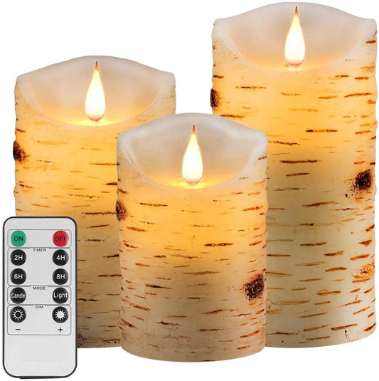 Flameless Battery Operated LED Candles 3D Wick with10key Button Remote Control 24-Hour Timer Set of 3 Electric Flickering Pillar Real Wax，Wedding, Party, Christmas and Home Decoration