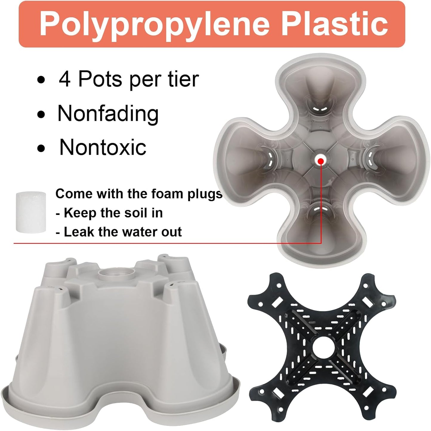 DUNCHATY Stackable Planter, Vertical Garden Planter with Wheels and Tools, Self Watering Strawberry Planter Indoor/Outdoor 6 Tier Herb Planter Pots for Growing Vegetables and Succulents,Gray