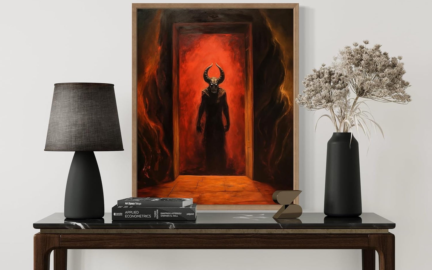 Satan and Hell Poster Art Print, Halloween Scary Vintage Wall Art Academia Spooky Painting Decoration for Horror Prints, Gothic Posters Bedroom Decor 89 (Satan and Hell, 11 x 14 inches, Wood Frame)