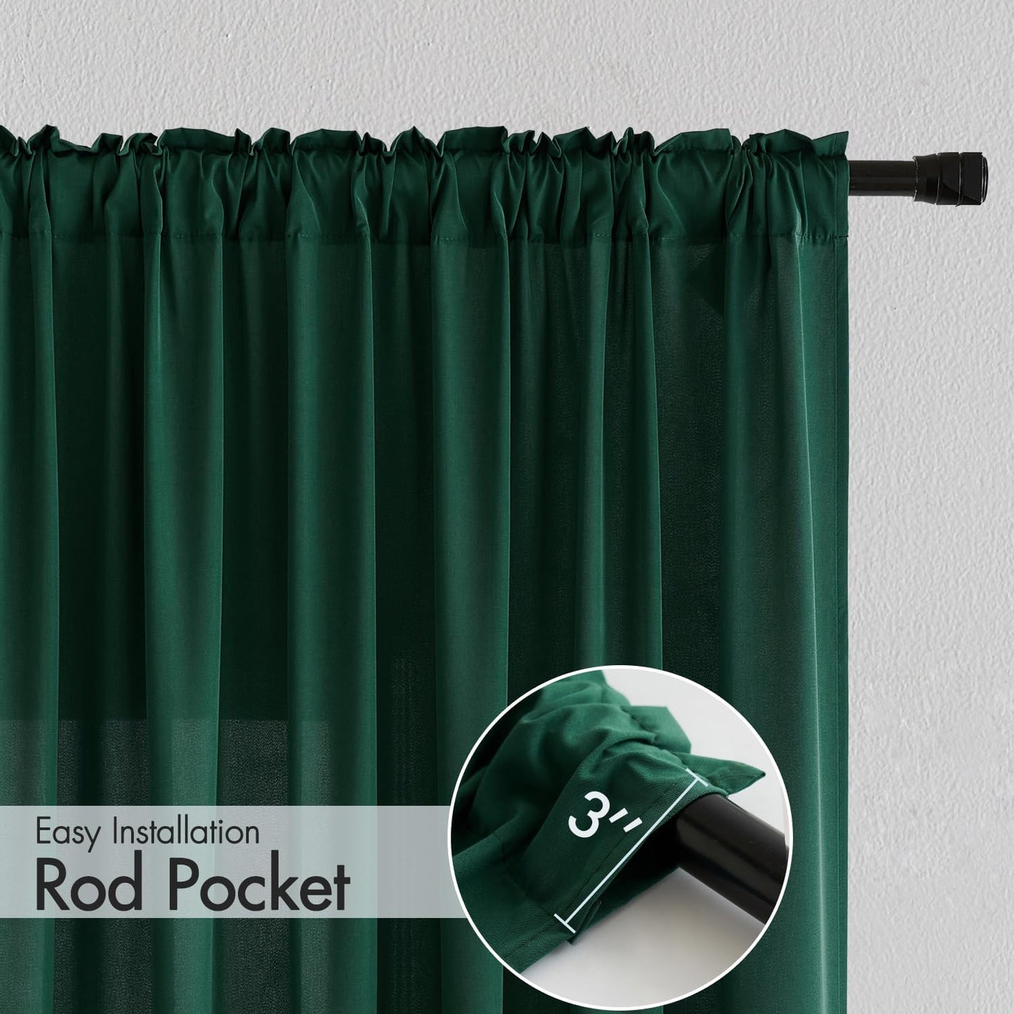 MIULEE Hunter Green Privacy Sheer Curtains That Let Light in 90 Inches Long Non-See-Through Semi Sheer Curtain Light Filtering Window Christmas Drapes for Living Room Bedroom 2 Panels Set 42 X 90