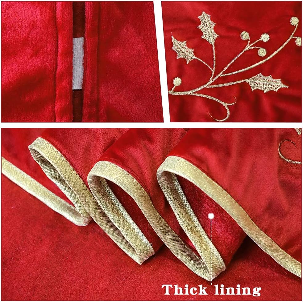 36 Inches Christmas Tree Skirt, Classical Velvet Fur Plush Red Tree Skirt, Xmas Tree Skirts for Merry Christmas Party Rustic Vintage Christmas Tree Decorations