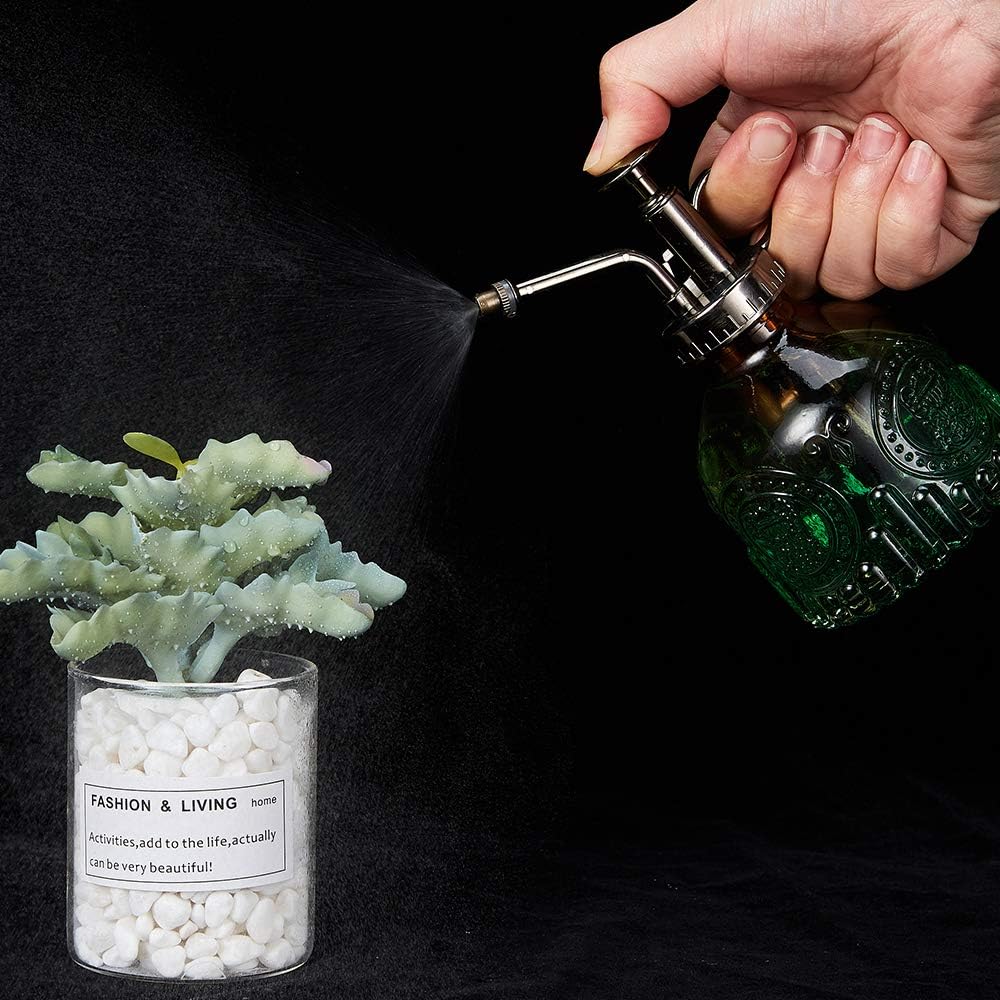 Glass Vintage Plant Spritzer Spray Bottle, Succulent Watering Bottle with Top Pump, Small Plant Sprayer Mister Watering Can for Indoor Outdoor House Plant - Green Brown Gradient