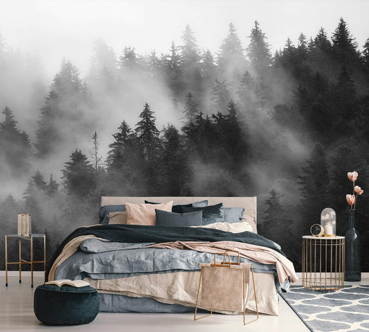 AFZEVEB-Dark Misty Forest Wallpaper Wall murals for Bedroom 136"x96" (Not Peel and Stick)