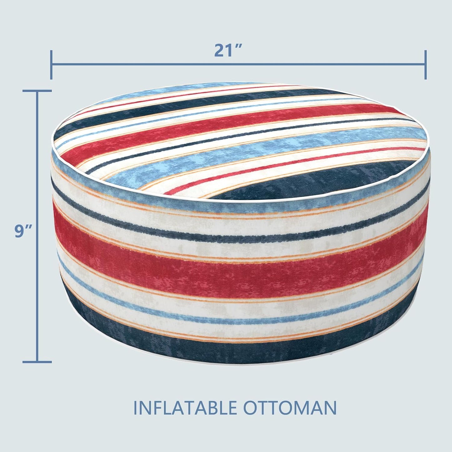 LVTXIII Inflatable Stool Ottoman Footrest with Handle, Decorative Fade-Resistant Foot Stool, Indoor or Outdoor Pouf for Home Garden and Camping Use, D21 x W 21 x H9, Stripe Red Blue