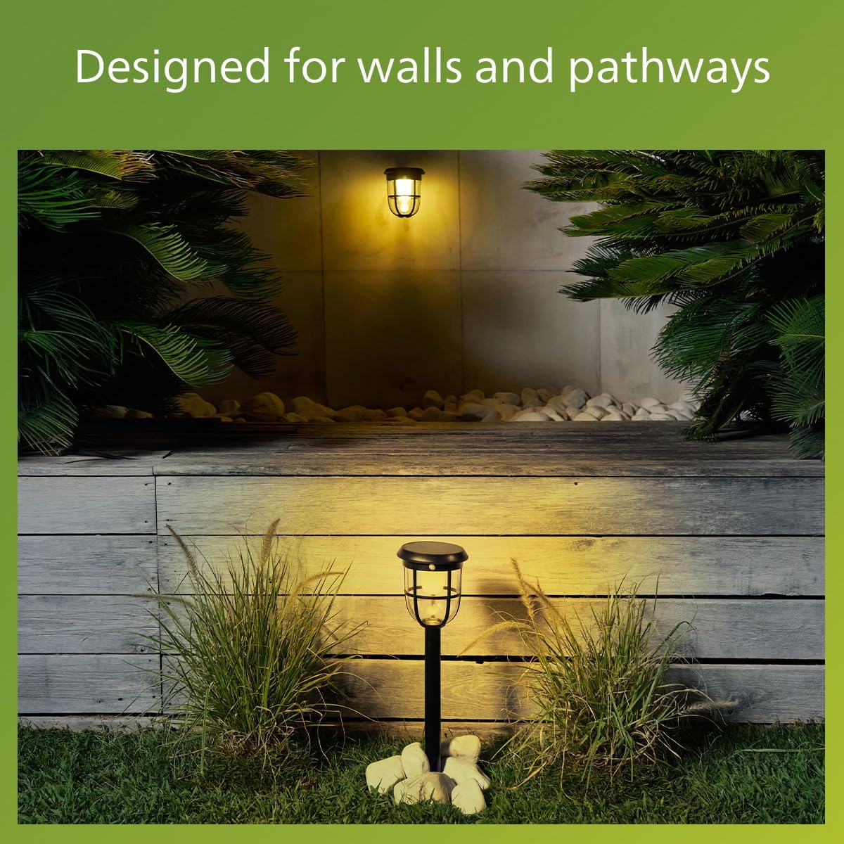 Philips Solar LED 1-Pack Ultra-Efficient Pathway Light - Radii, Automatically Linkable, Dusk to Dawn, Motion Sensor, 3000K Bright White Light, IP44, Black