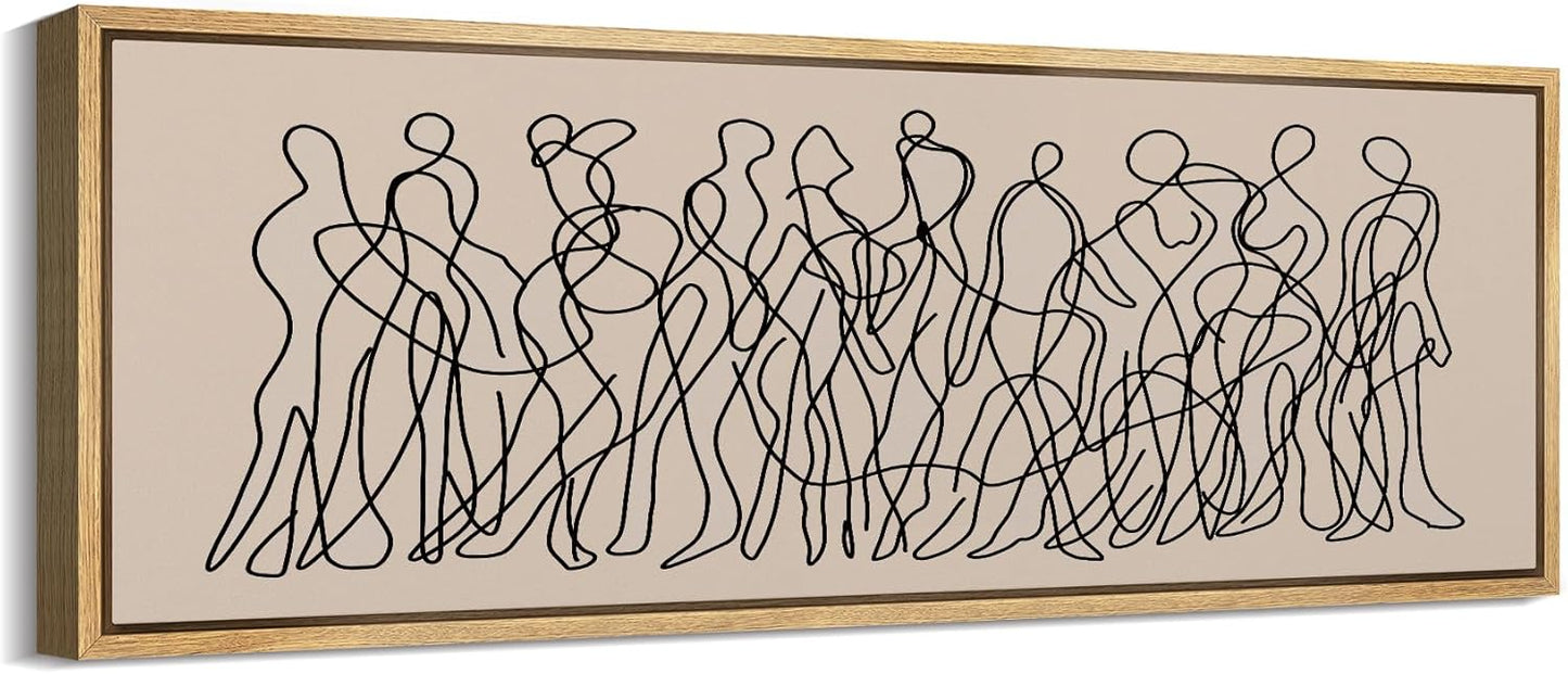 MUDECOR Large Framed Canvas Print Wall Art Modern Line Art People Abstract Illustrations Decorative Colorful Multicolor for Bedroom - 60"x20"