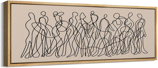 MUDECOR Large Framed Canvas Print Wall Art Modern Line Art People Abstract Illustrations Decorative Colorful Multicolor for Bedroom - 60"x20"