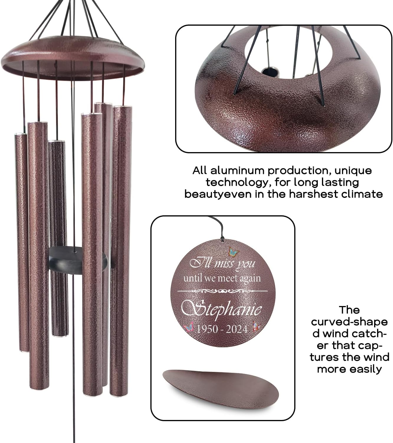 ASTARIN 36" Large Deep Tone Personalized Sympathy Wind Chimes, Memorial Wind Chime for Loss of Mother Father Loved One, Hummingbird Bereavement Gifts Decor Outdoor Patio Garden Graveyard