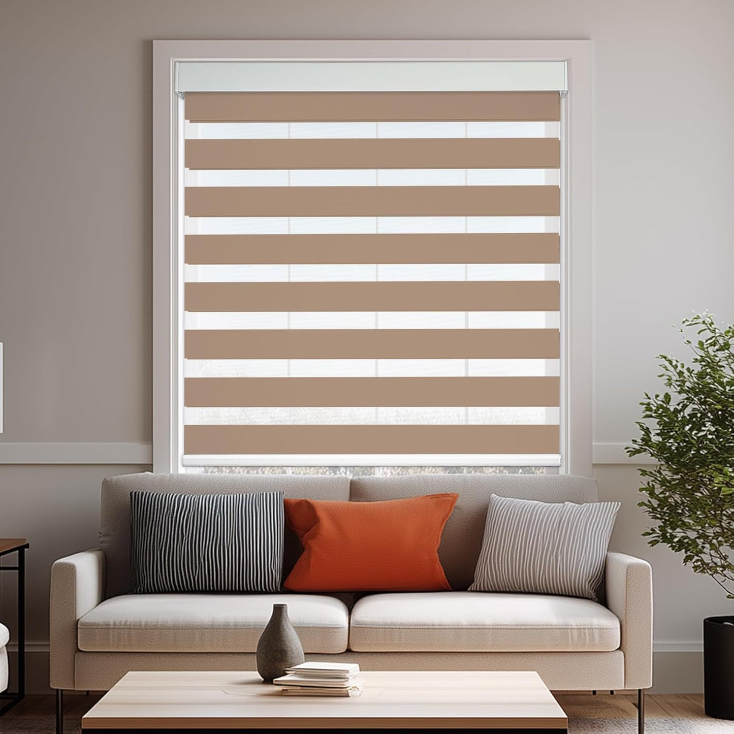 HESTIA Cordless Zebra Blinds Light Filtering Roller Shades UV Blocking Blackout Privacy Indoor Window Blind for Home Office Day and Night, Beige,47" W x 54" H