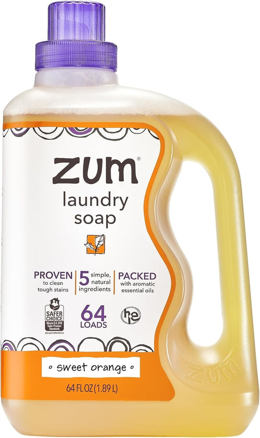 Indigo Wild Zum Clean Laundry Soap - Plant-Based Liquid Laundry Soap - Contains Baking Soda, Essential Oils & Saponified Coconut Oil - Sweet Orange Scent - 64 fl oz