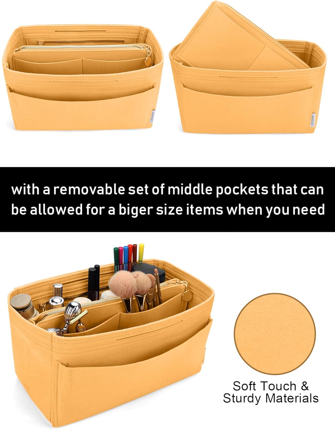 LEXSION Felt Purse Bag Organizer Insert with zipper Bag Tote Shaper Fit Speedy Neverful PM MM