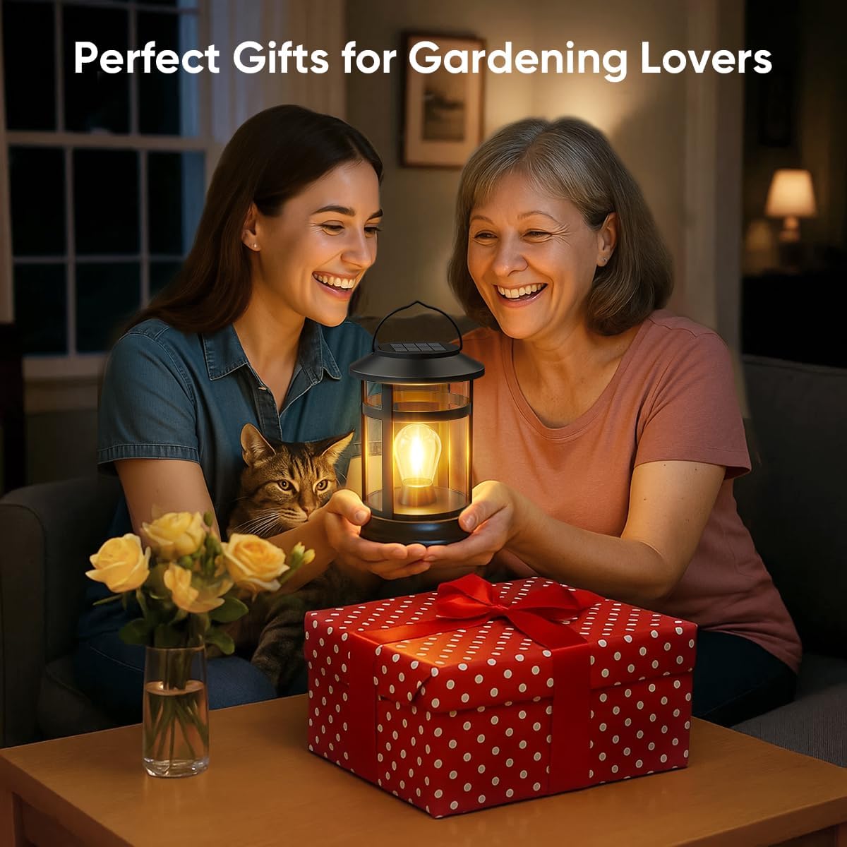 Solar Lanterns Outdoor Waterproof: 4 Pack Hanging Solar Lights for Outside Patio Porch Garden Tabletop Decor - Bright LED Warm White Solar Powered Lighting - 2025 Gardening Lovers Mom Gifts