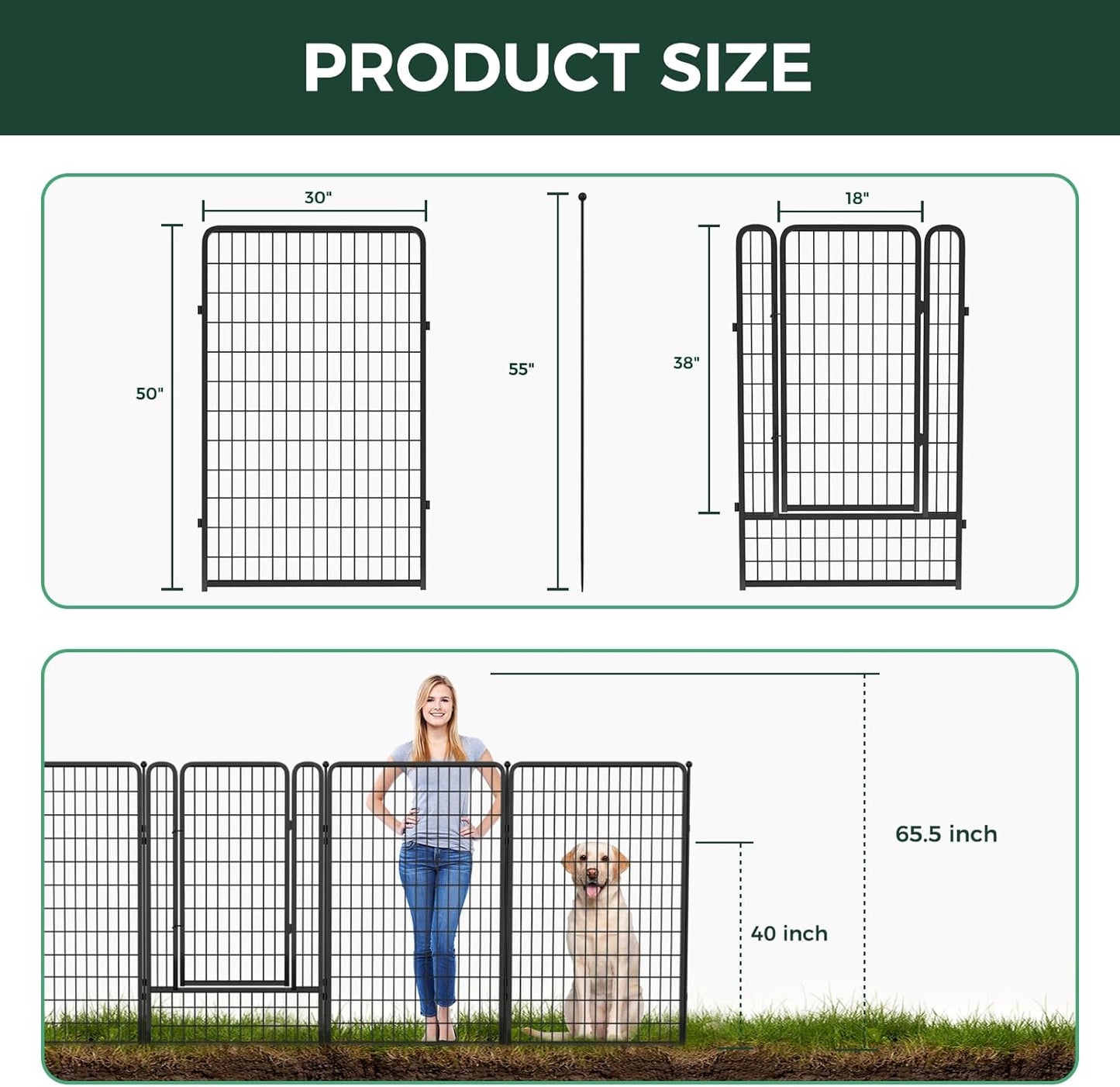FXW Garden Fence Outdoor for The Yard – 50in(H) x 10.0ft(L) Heavy Duty Metal Animal Barrier for Dog and Rabbit, Decorative Dog Fence, 4 Panels, Black