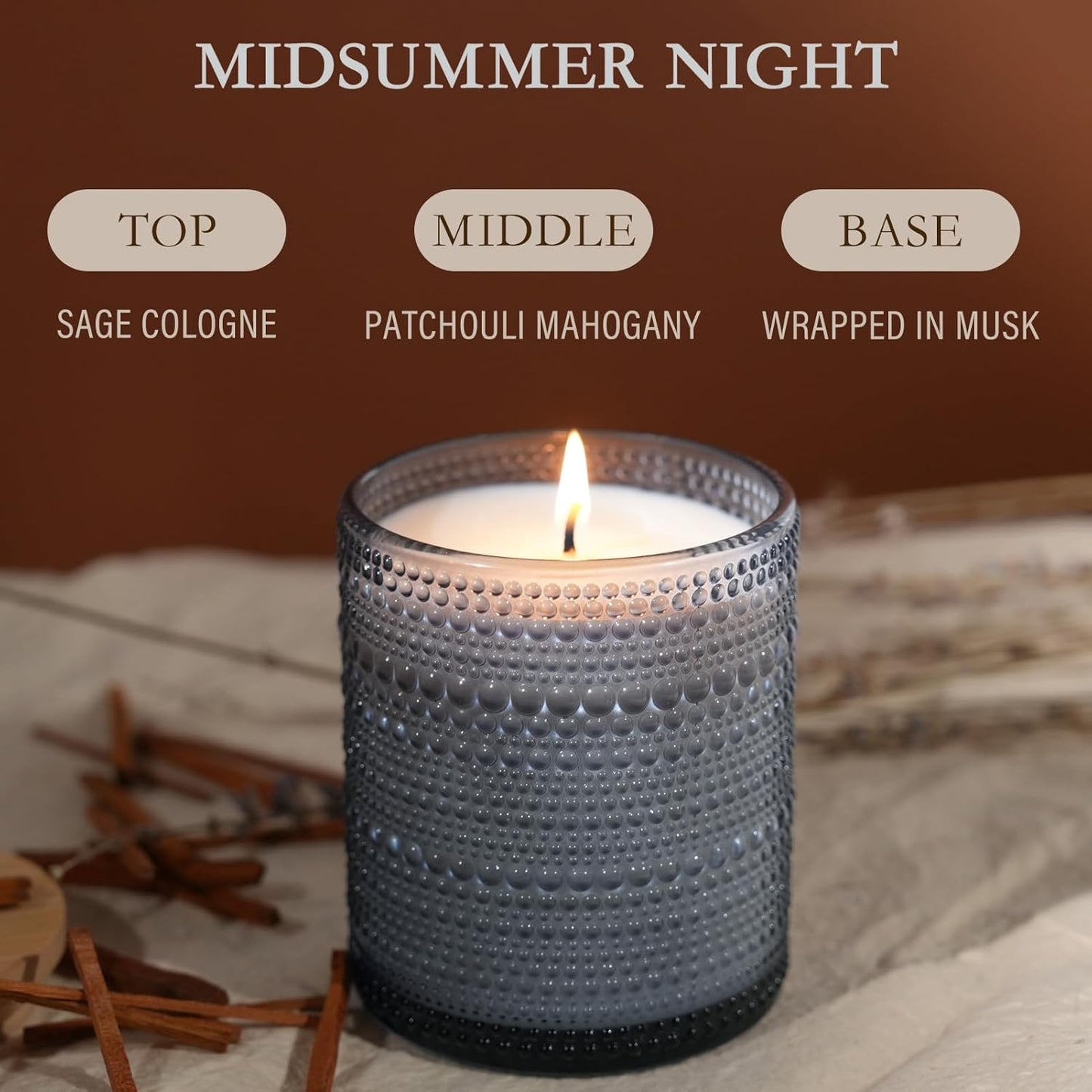 Mid Summer's Night Scented Candle with Lid, 60+ Hours Jar Candle Aromatherapy Candle for Home, Soy Wax Cotton Fiber Wicks, Giftable