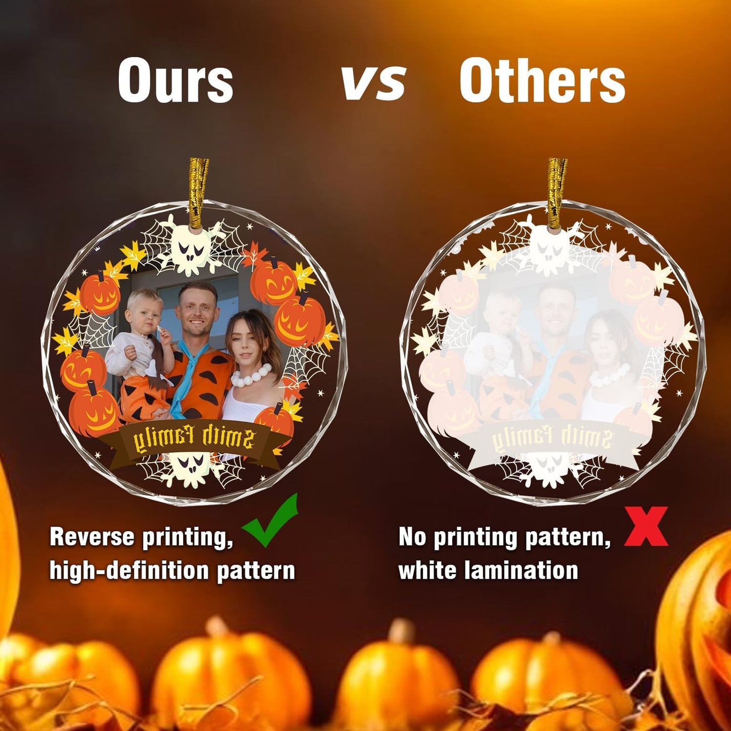 Custom Crystal Ornament, Personalized Halloween Family Hanging Ornament, Halloween Spooky Glass Hanging Decor, Spooky Pendent, Ghost and Pumpkin Hanging Gifts for Mom/Dad