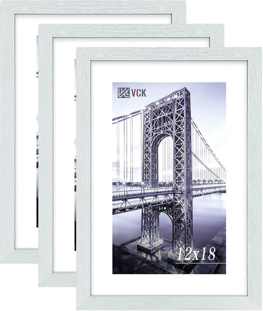 VCK 12x18 Inch Solid Wood Poster Frames with Wall Mounting Hanging Picture Frame Set of 3 White