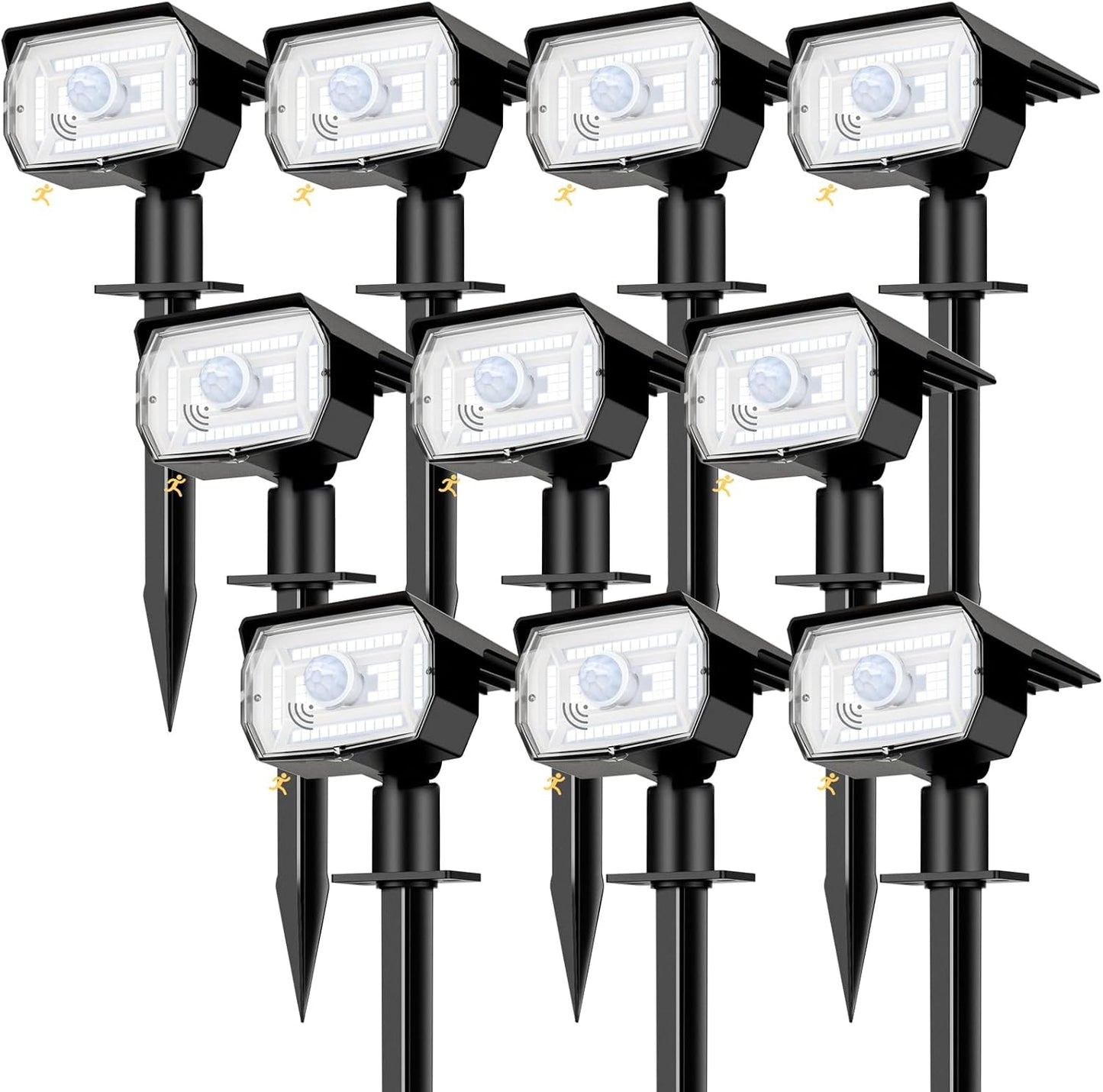 nipify 10 Pack Solar Lights Outdoor Waterproof, 3 Modes Motion Sensor Spot Lights,Solar Powered Spotlights 2-in-1 Auto On/Off Landscape Lighting for Outside Yard Wall Garden, Cool White