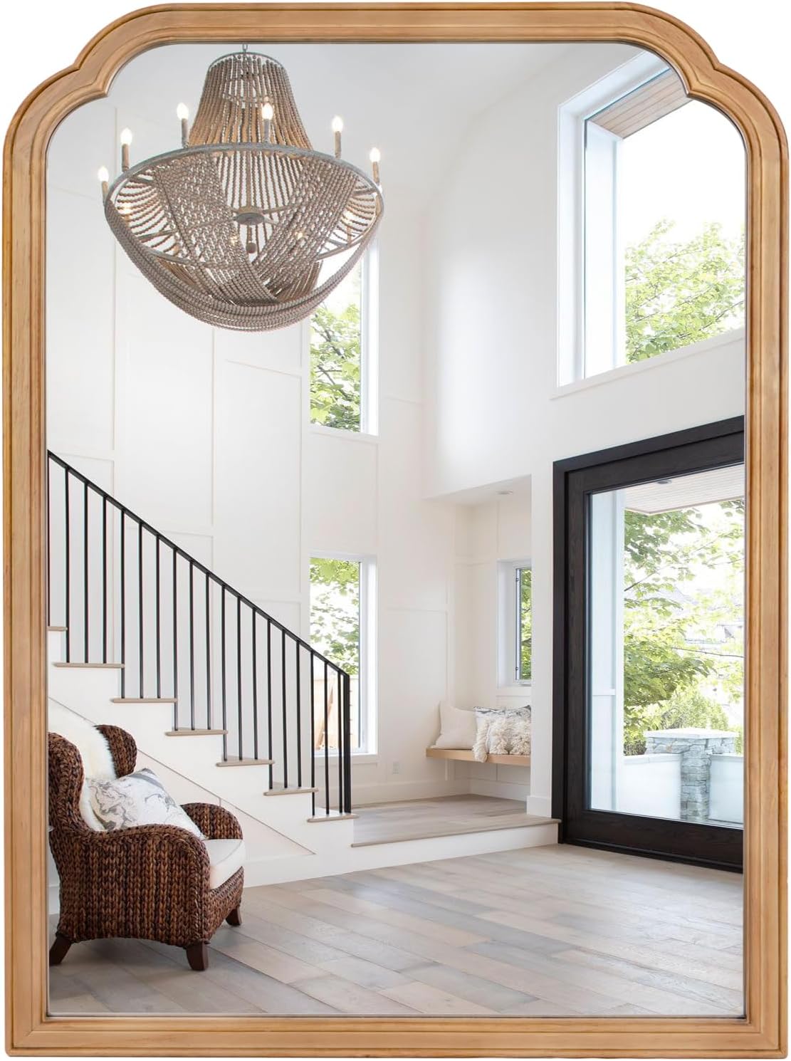 WallBeyond 30" x 40" Wood Bathroom Mirror for Wall Mounted, Rustic Rounded Corner Vanity Mirror for Entryway, Living Room or Bedroom Home Decorative [30" x 40" Natural Color]