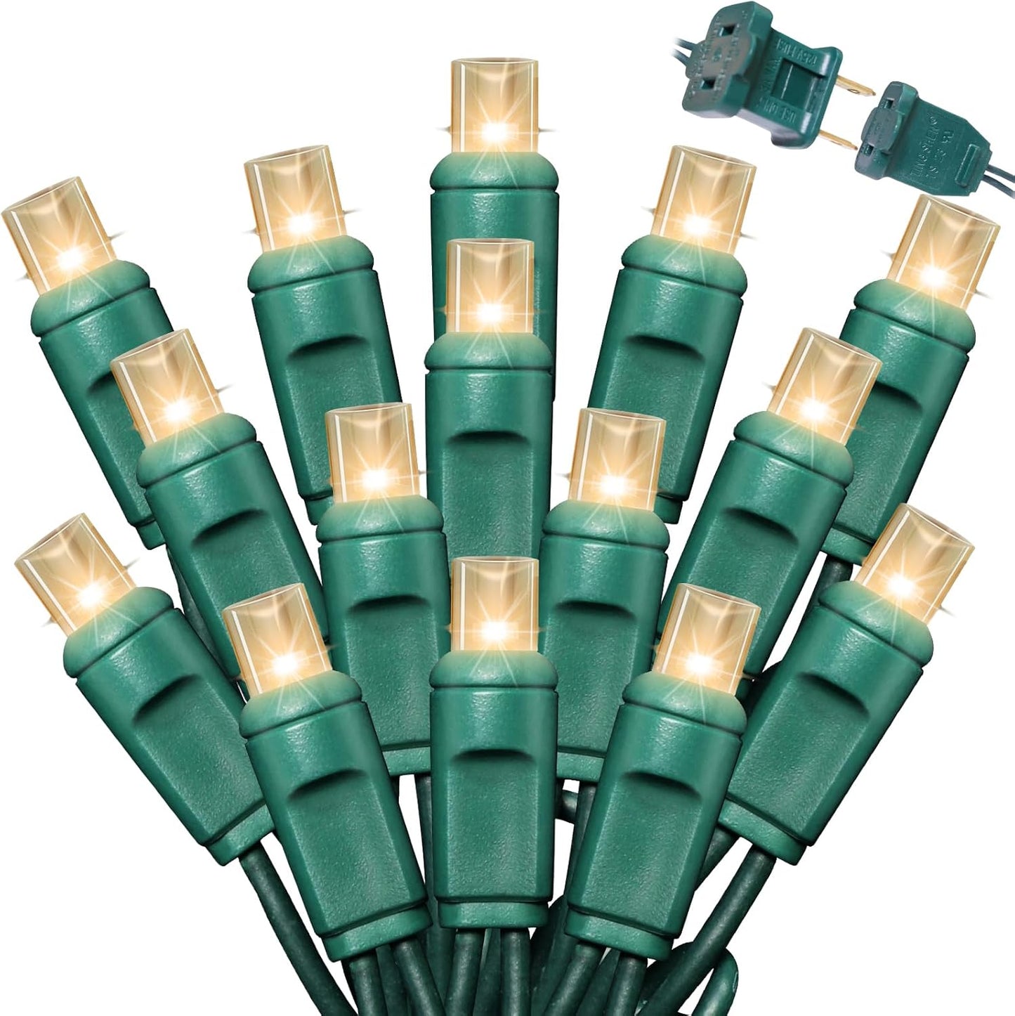 50Count String Lights, LED Christmas Lights, 6" SPACING,Green Wire,Warm White,Commercial Grade