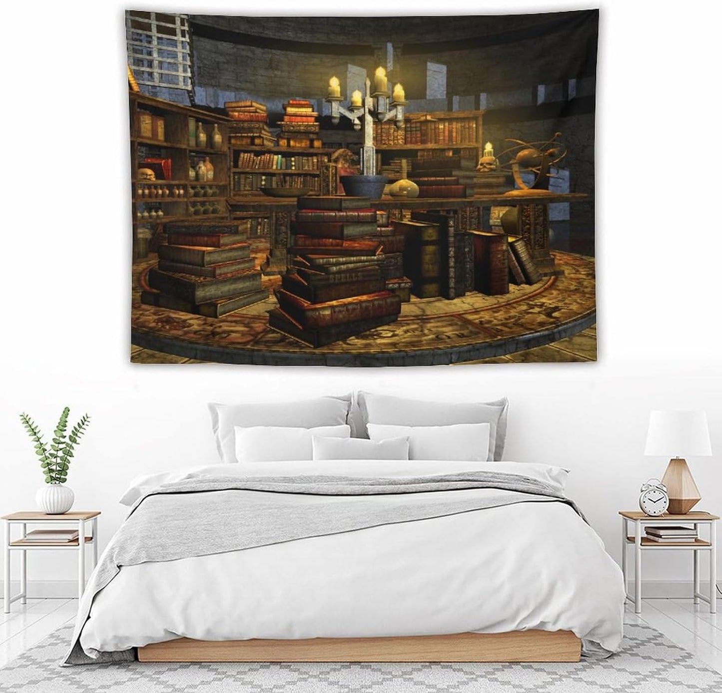 Kurtect Library Tapestry,Vintage Medieval Bookshelf Wooden Bookcase Antique Magic Art Tapestries for Party Beach Picnic Blankets Tablecloths Living Room Wall Deocr, 60x80 in