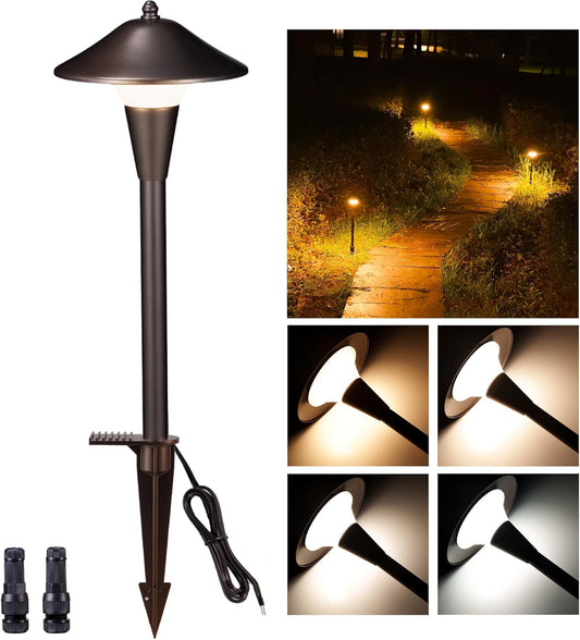 Low Voltage Pathway Lights - 2700K/3000K/3500K/4000K/5000K Selectable Landscape Sidewalk Lighting Wired, 12V Path Light Waterproof, 200lm LED Aluminum Pathlight ORB for Outside Patio Yard