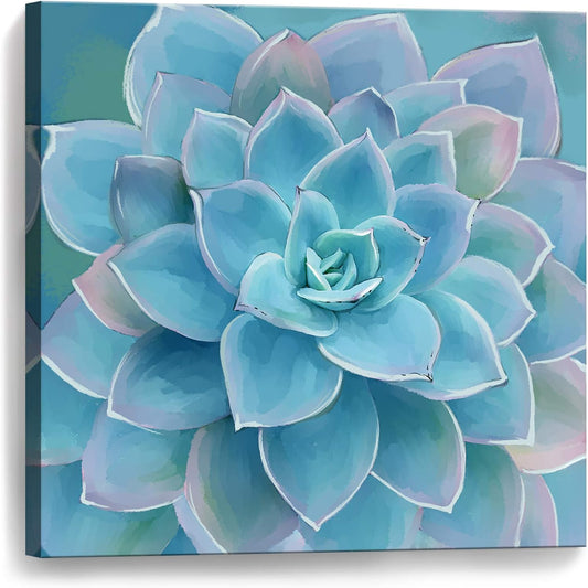 Wall Decor for Bedroom Canvas Artwork Blue-Green Succulents Prints Pictures Wall Art for Living Room Hanging Plants for Bedroom Decor Modern Popular Wall Decorations Blue-Green Flower Size 20x20