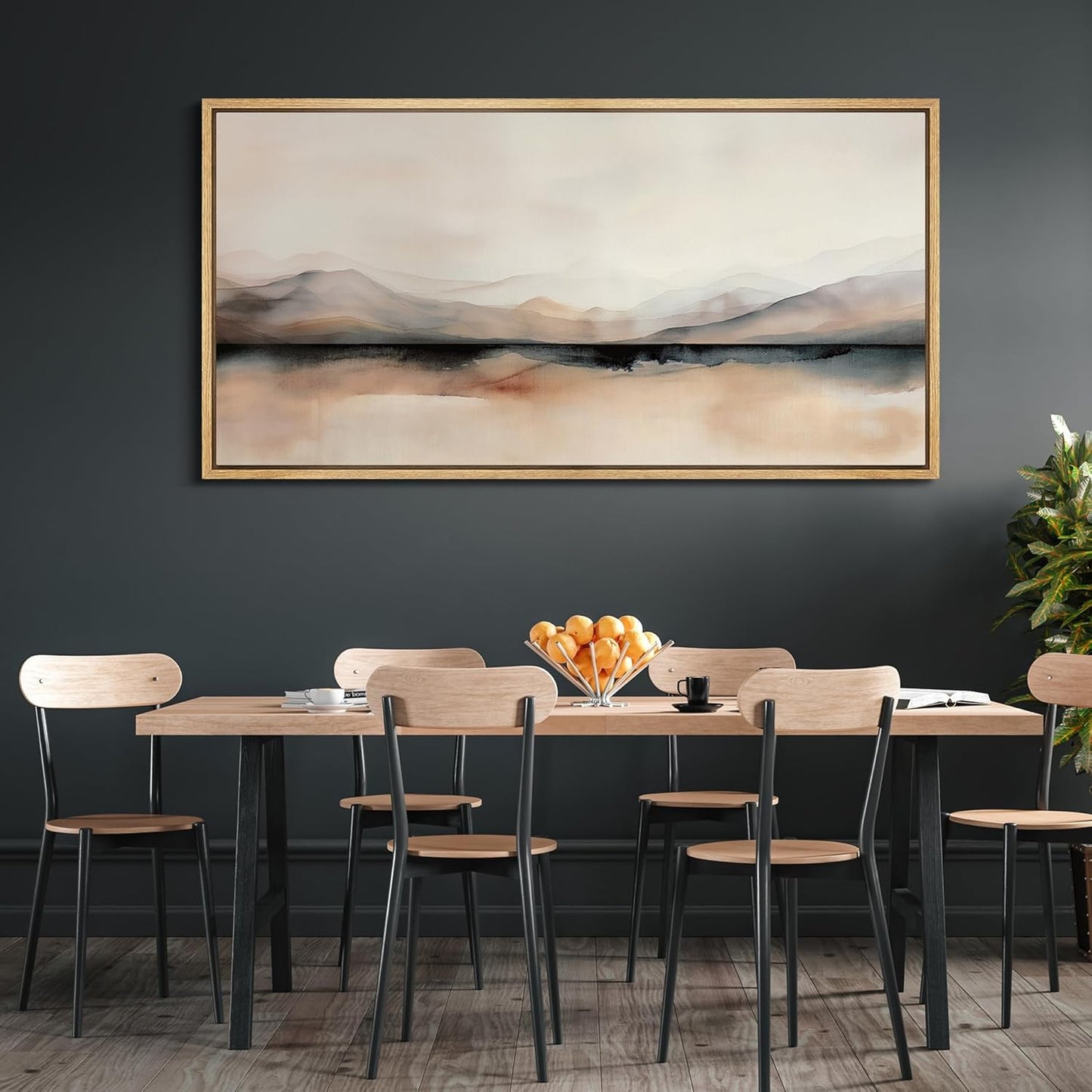 MUDECOR Extra Large Framed Canvas Print Wall Art Abstract Mountain Hues Modern Minimalist Landscape Antique Retro Fine Art Illustrations Decorative Colorful for Bedroom - 60"x30"