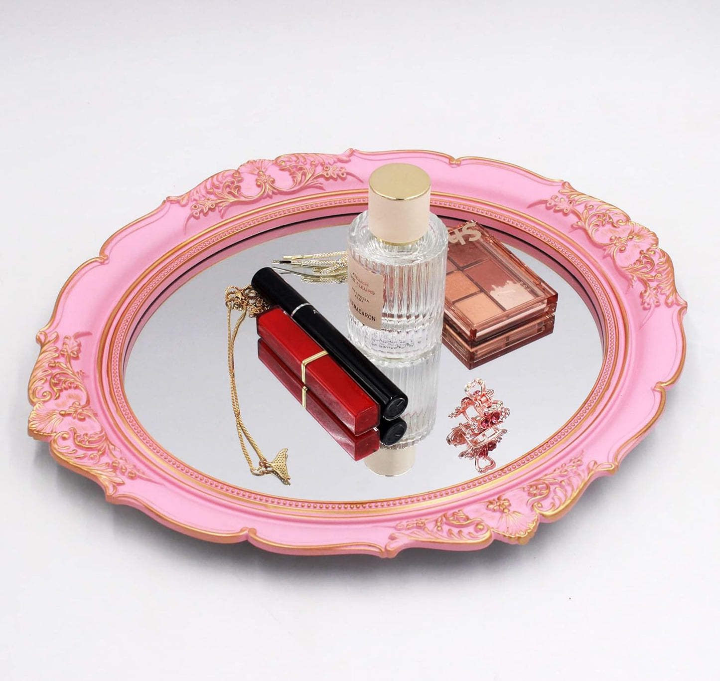 Vintage Decorative Wall Mirror 14.8 x 13.1 Inch Oval Mirror（Pink）