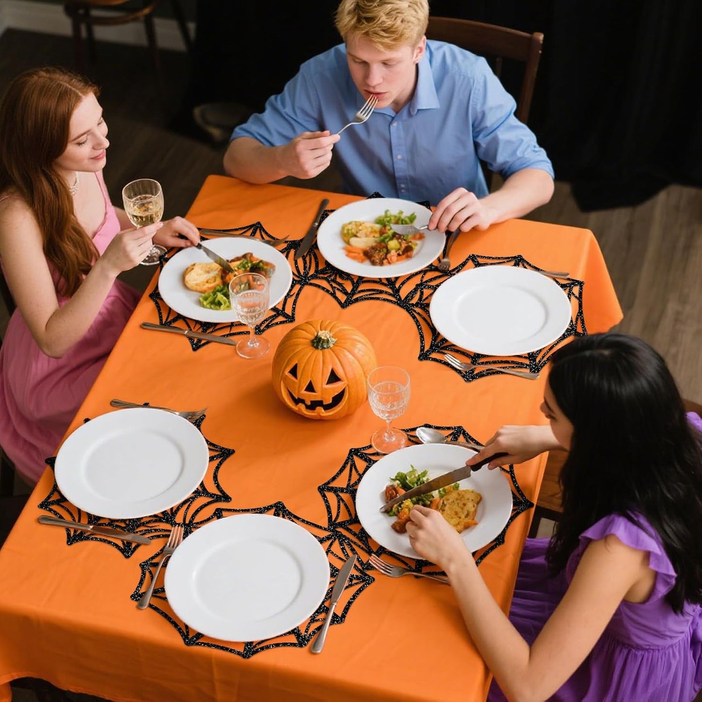 60Pcs Halloween Disposable Paper Placemats Glitter Black Spider Web Dining Table Mat Place Mats for Trick or Treat Party Home Table Setting, 13 x 13 Inch