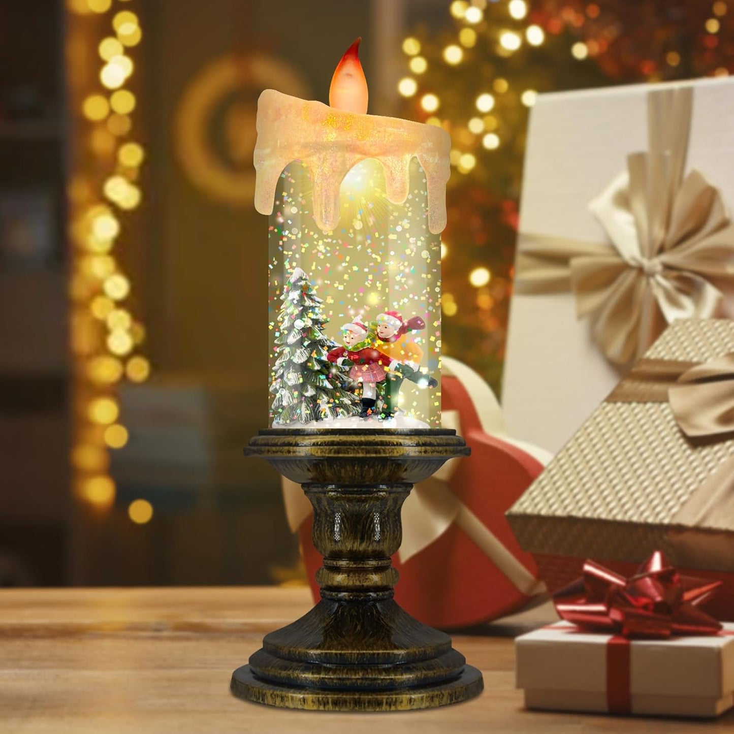 Christmas Flameless Candles, Flickering LED Candles with Timer, Snow Globe Candle Lights for Christmas Decorations