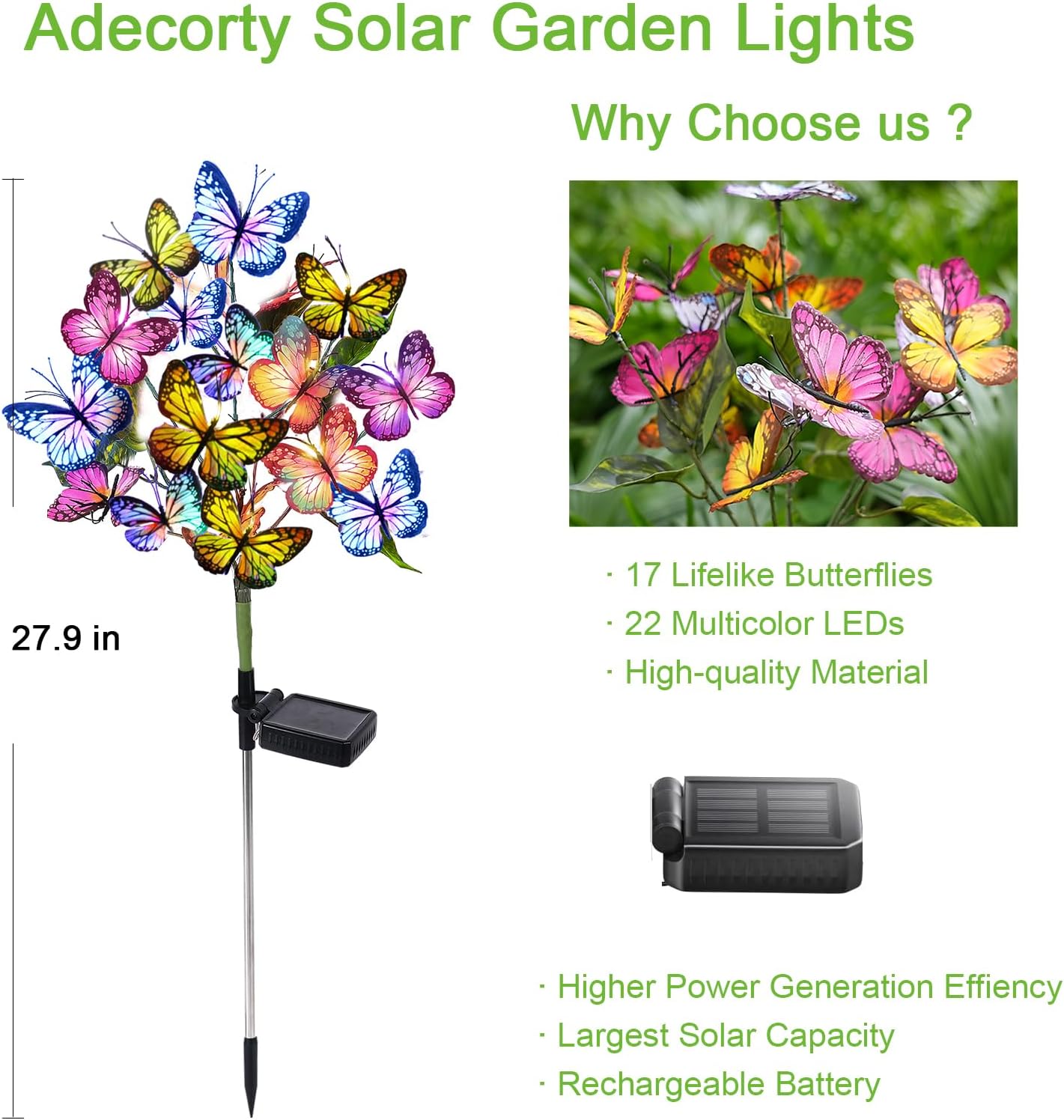 Solar Garden Lights Outdoor Waterproof Decorative Solar Lights Outdoor 2 Pack with 44 LED 34 Butterfly Flower Garden Decor Yard Patio Lawn, Gifts for Mother's Day Mom Women