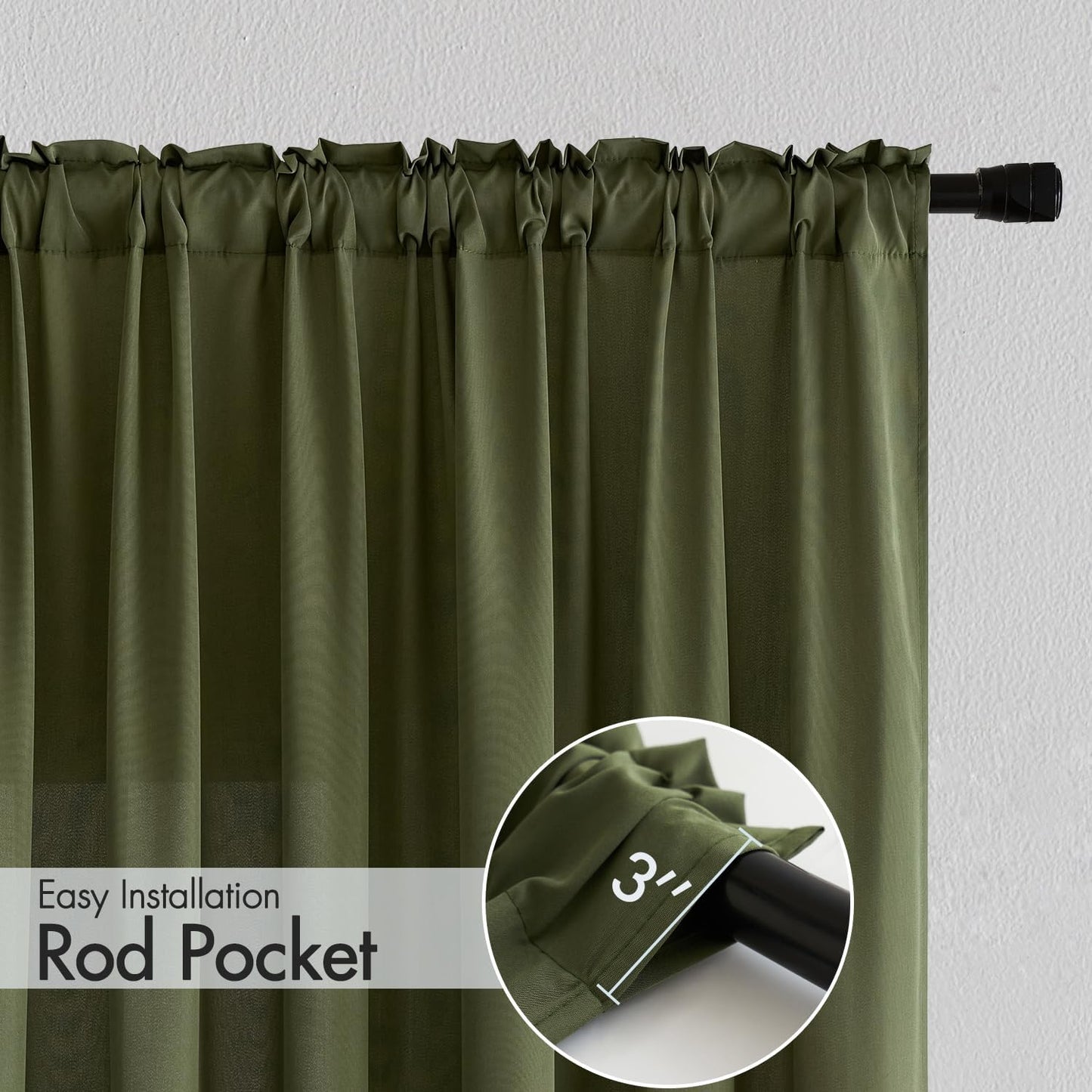 MIULEE Olive Green Privacy Sheer Curtains That Let Light in 96 Inches Long Non-See-Through Semi Sheer Curtain Light Filtering Window Curtains Drapes for Living Room Bedroom 2 Panels Set 42 X 96