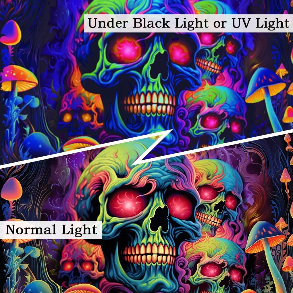 Xiaoput Skull Blacklight Tapestry, UV Reactive Skeleton for Bedroom, Halloween Wall Decor, Aesthetic Living Room Dorm 80x60IN