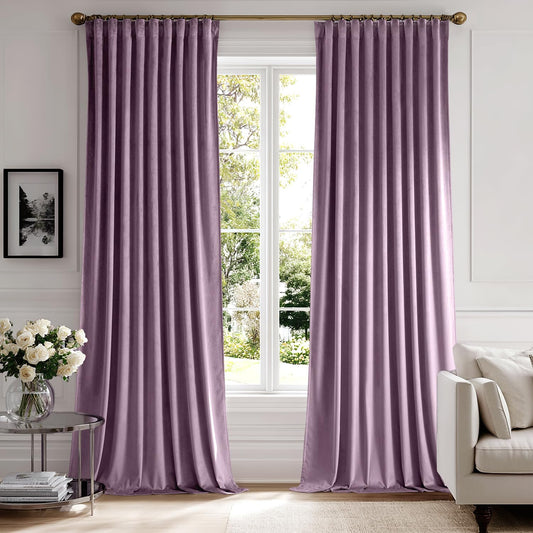 MIULEE Lavender Velvet Curtains 96 inches 2 Panels - Luxury Room Darkening Window Drapes for Bedroom Living Room Thermal Insulated Super Soft Blackout, Back Tab Rod Pocket Pinch Pleated, Purple
