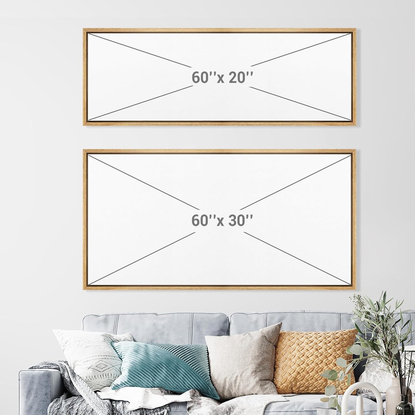 MUDECOR Extra Large Framed Canvas Print Wall Art Calm Seascape Ocean Waves and Setting Sun Illustrations Antique Retro Fine Art Illustrations Decorative Colorful for Bedroom - 60"x30"