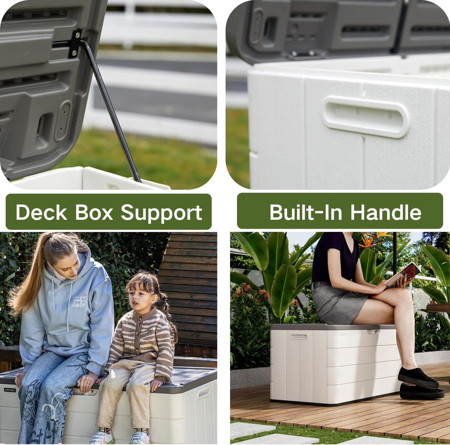 ZZM 110 Gallon Lockable Resin Deck Box, Waterproof Outdoor Storage Box for Patio Cushion Storage Cabinet and Tools Storage, White