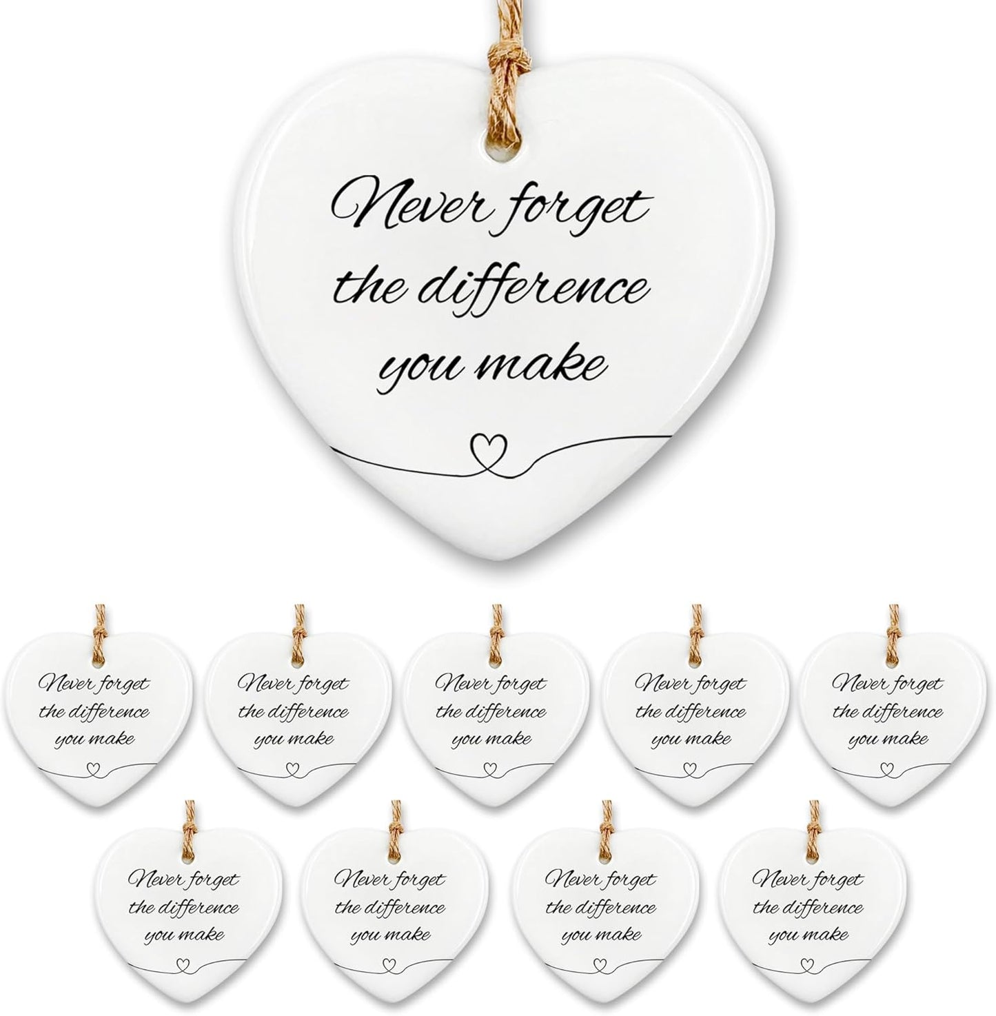 10 Pcs Thank You Gifts for Women Men - Never Forget The Difference You Make Ceramic Ornament Keepsake Appreciation, Retirement Gifts for Women Men, Farewell, Goodbye, Leaving Ideas for Coworker, Boss
