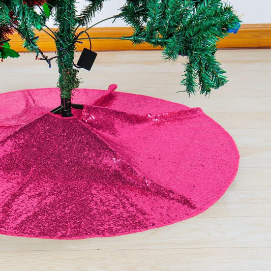 Partisout 36Inch Sequin Tree Skirt Hot Pink Christmas Skirts for Xmas Hawaii Rustic Cartoon Elegant Halloween Trees Decor