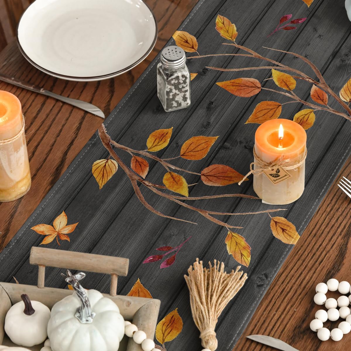 Artoid Mode Fall Gnomes Pumpkins Sunflower Maple Leaves Thanksgiving Table Runner, Seasonal Harvest Vintage Kitchen Dining Table Decoration for Indoor Outdoor Home Party Decor 13 x 72 Inch