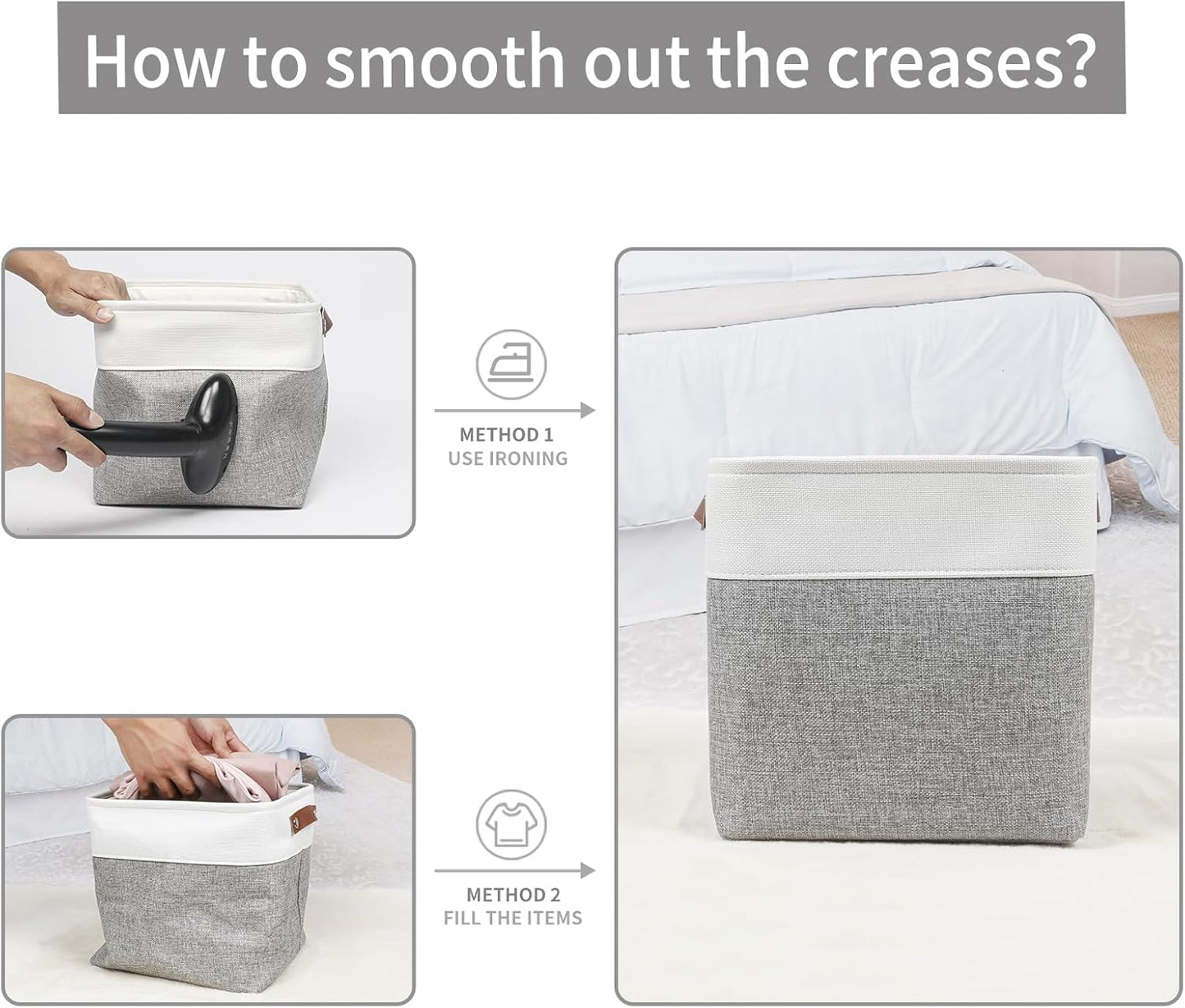 Collapsible Fabric Storage Cubes 11x11 Cube Storage Bins, 4 Pack Closet Baskets Box with Handles for Organizing, Shelf, Toys, Clothes, Home, Office, Nursery (Grey&White)